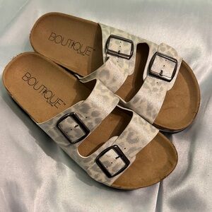 NEW Boutique Cream Leopard Sandals